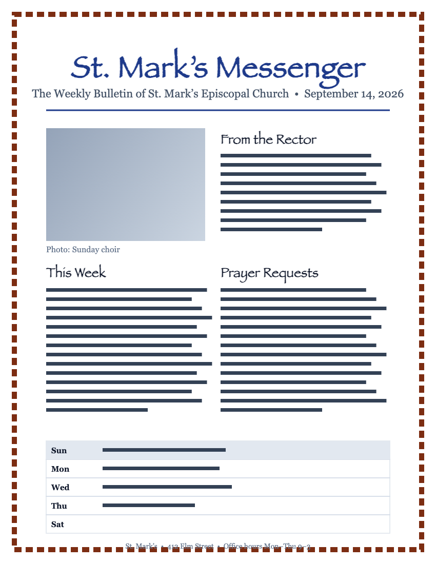 Original bulletin page 1 in Publisher